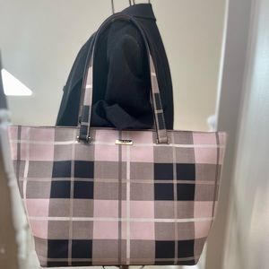 Kate Spade | Newbury Lane Jules Plaid Large Travel Tote Pink Vinyl Bag.